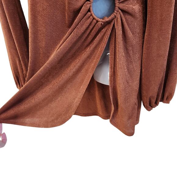 Princess Polly Long Sleeve Collared Mini Dress Side Ring Detail Brown Size US 4 - Picture 6 of 9